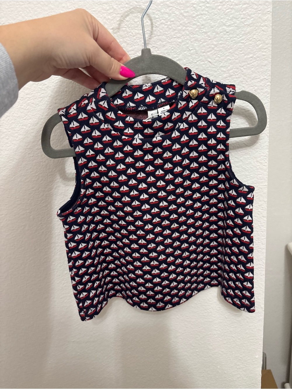 Janie and Jack Navy Red White Sailboat Knit Tank